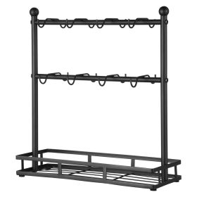 VEVOR Coffee Mug Holder for Countertop, 16 Hooks Coffee Cup Holder with Storage Base, 2 Tier Mugs Tree Rack Carbon Steel Mug Display Stand