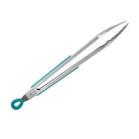 12-Inch Silicone and Stainless Steel Locking Tongs, Deep Teal