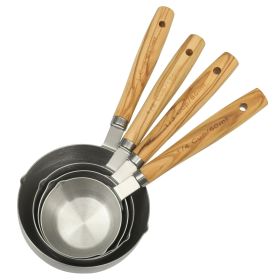 4-Piece Stainless Steel Measuring Cups with Olivewood Handles