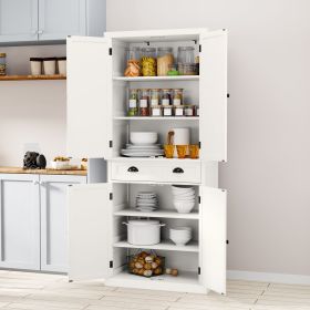 Kitchen Pantry Storage Cabinet, 72" Tall White Cabinet with Adjustable Shelves and Drawer, Freestanding Organizer for Kitchen, Pantry