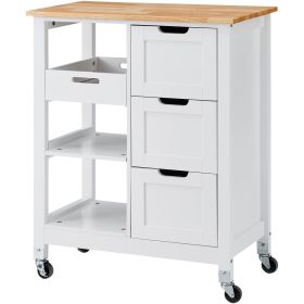 VEVOR Kitchen Island Cart, 26 inch Wood Top Mobile Breakfast Bar, Rolling Kitchen Table with 3 Drawers and Shelves, Portable Islands on Wheels