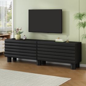 Stylish Thick Wavy Door TV Cabinet With Adjustable Shelves, Cream Style TV Stand With 4 Cabinets For TVs Up To 75 Solid Media Console With Cylind (Option: Black)